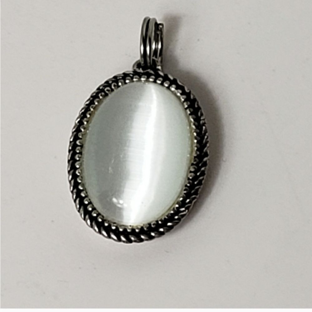 WHITE CAT"S EYE In Silver-tone Setting PENDANT ONLY